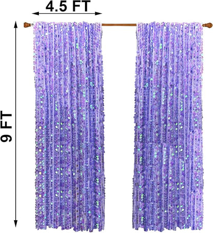 Big Sequin Backdrop Curtains, Sequin Fabric Photography Backdrop, Shimmer Photo Backdrop Payette Sequins Curtain Panels for Wedding Party Christmas Decor - 9x9FT, Iridescent Purple