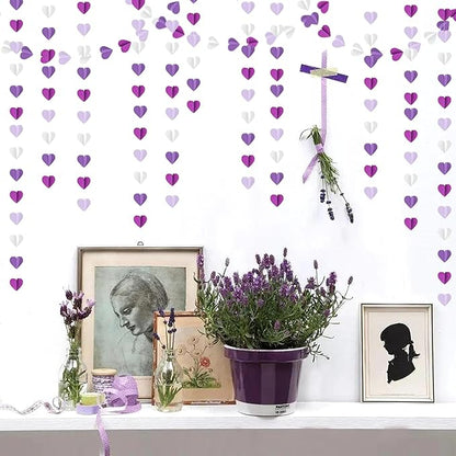 Purple White Lavender Party-Decorations Heart-Garland - 39Ft 3D Women Girl Birthday Supplies Hanging Paper Streamers Banner,Baby Bridal Shower Wedding Engagement Bachelorette Graduation Decor Ouruola