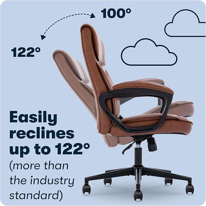 Serta Hannah Executive Home Office Desk Chair, Ergonomic Mid-Back with Lumbar Support, Firm Seat Cushion, Layered Body Pillows, Padded Armrests, Swivel Base, Easy Assembly, Bonded Leather, Cognac