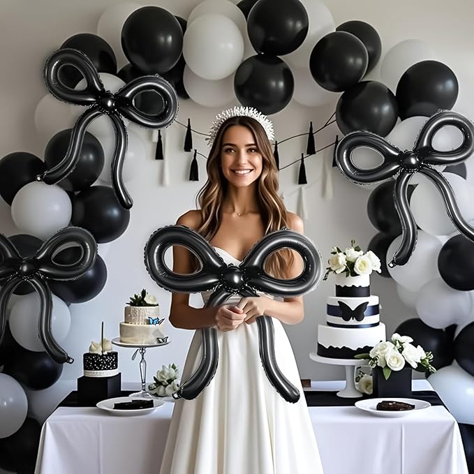 4 Pcs Black Bow Balloons Bow Birthday Decorations Bow Theme Birthday Party Decor for Bridal Shower Baby Shower Engagement Bachelorette Party Decorations 26 x 24 Inch