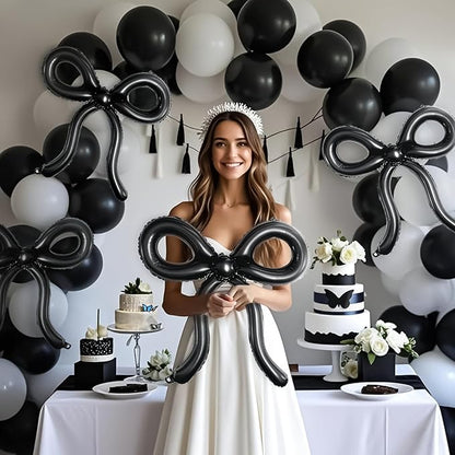 4 Pcs Black Bow Balloons Bow Birthday Decorations Bow Theme Birthday Party Decor for Bridal Shower Baby Shower Engagement Bachelorette Party Decorations 26 x 24 Inch