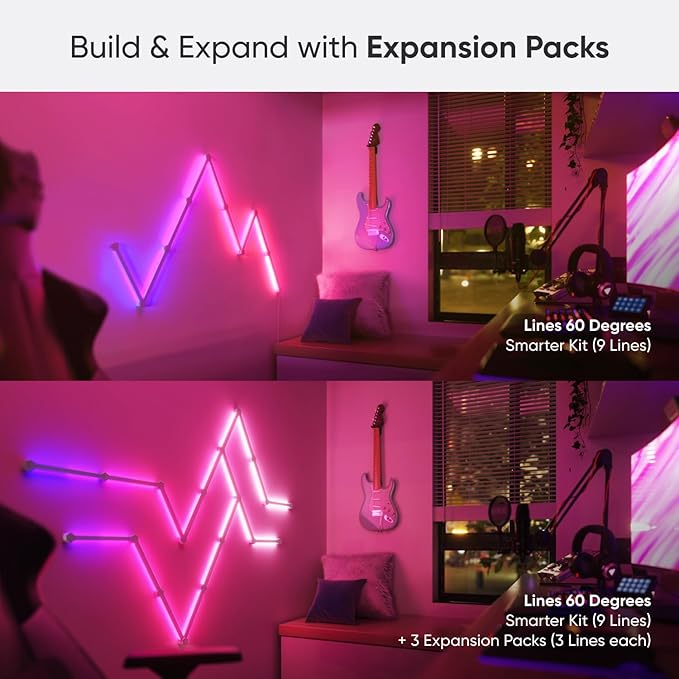 Nanoleaf Lines Smart LED Wall Lights, Music & Screen Sync RGBW Light Bar with 16M+ Color, WiFi Wall Lights Work with Alexa & Google Assistant for Gaming and Home Decor, 60 Degree Smarter Kit 12 Lines