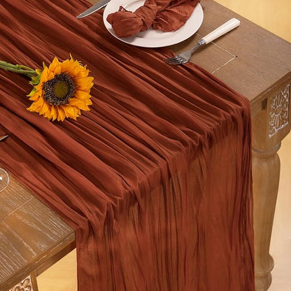 Terracotta Cheesecloth Table Runner Burnt Orange 12 Pack Christmas Table Runners 120 Inches Rust Cheese Cloth Table Decor for Xmas Holiday Season Parties Wedding Bridal Baby Shower Party