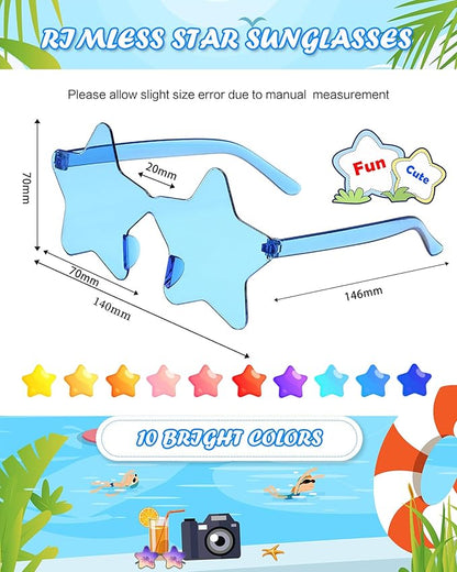 20 Pairs Rimless Star Sunglasses Bulk Transparent Candy Color Star Glasses for Women Men Party Favors