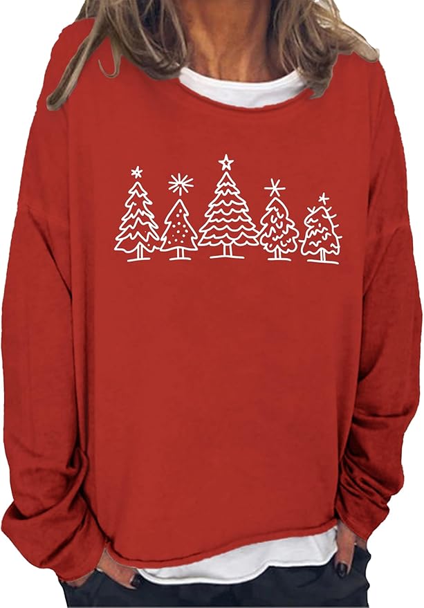 LOAIHA Merry Christmas Sweatshirt Crewneck Snowman Graphic Shirts Christmas Tree Sweater Long Sleeve Xmas Hoodie Pullover