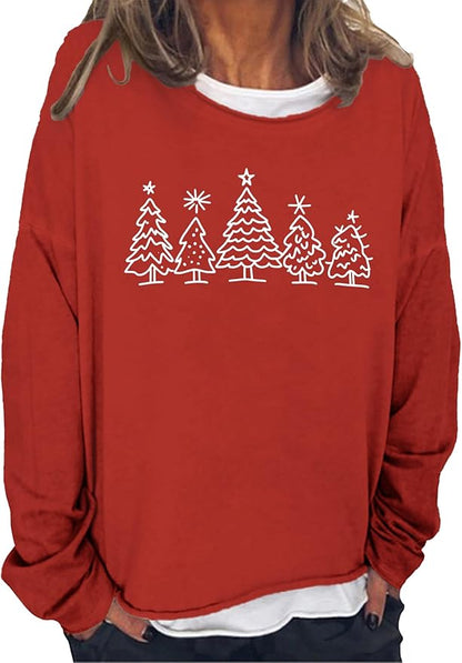 LOAIHA Merry Christmas Sweatshirt Crewneck Snowman Graphic Shirts Christmas Tree Sweater Long Sleeve Xmas Hoodie Pullover