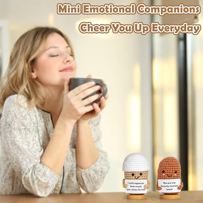 2 Pcs Coffee Gifts Mini Emotional Support Crochet Coffee Bean Set - Espresso Love And Favorite Human Bean, Cool Emotional Support Plush Gift for Latte Lover, Crochet Office Decor for Women Men