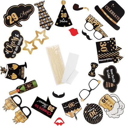 LINGTEER Happy 30th Birthday Party Photo Booth Props,Cheers to 30th Birthday Thirty Years Old Bday Party Centerpieces Props Decorations Sign.