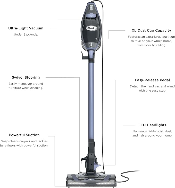 Shark Rocket Pro DLX | Corded Stick Vacuum | Removable Hand Vacuum, Advanced Swivel Steering, XL Dust Cup Capacity | Crevice Tool, Upholstery Tool & Anti-Allergen Dust Brush | Gold | HV371GD