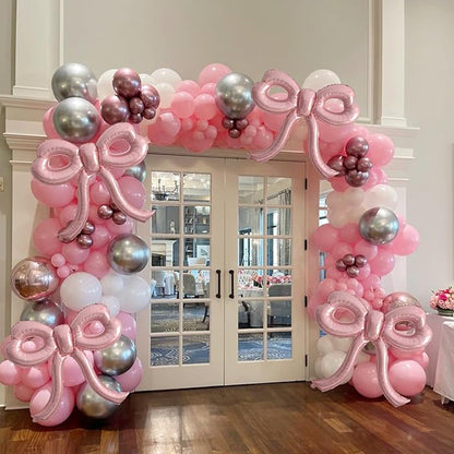 2 Pcs Pink Bow Balloons Bow Party Decorations for Girl Women Pink Bow Birthday Decorations Giant Foil Balloon for Baby Shower Bridal Engagement Wedding Decor Bachelorette Party Supplies