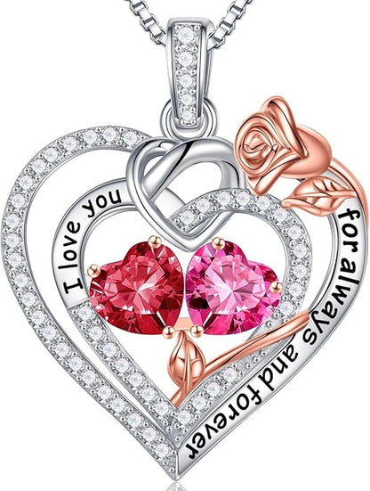 Iefil Christmas Gifts for Wife Women - 925 Sterling Silver Double Birthstone Necklace, Anniversary Birthday Gifts for Women, Jewelry Gift for Wife Girlfriend Mom Her