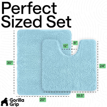 GORILLA GRIP Bathroom Rug Sets, Soft Chenille 2 Piece Area Rugs Set, Toilet Base Mat and 30x20 Carpet, Absorbent Microfiber Washable Mats Dry Quickly, Home Décor and Bath Room Accessories, Sky