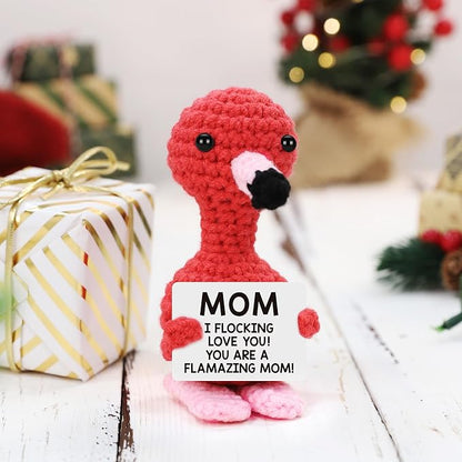 Gifts for Mom Christmas Mom Gifts from Daughter Son, Xmas Stocking Stuffers Love Mother Birthday Card Gift for Mother in Law Stepmom Mama , Funny I Love You Mum Present Handmade Crochet Flamingo