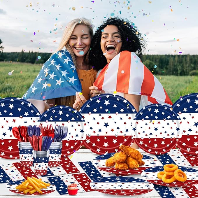 140Pcs Independence Day Party Supplies 4th of July Party Decorations Plates and Napkins Patriotic Memorial Day Party Decor Star Print Paper Plates, Serve for 20