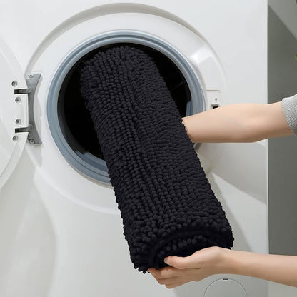 HOMEIDEAS 3 Pieces Bathroom Rugs, Extra Large Ultra Soft Non Slip Absorbent Chenille Toilet Bath Mat Set (Black)