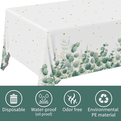 Gatherfun Sage Greenery Baby Shower Disposable Tablecloth, Plastic Table Cover for Baby Shower Party,Boho Greency 3 PCS, 54”x 108”