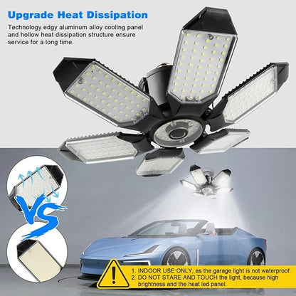 Garage Lights - 2Pack Super Bright 32000LM LED Garage Ceiling Light 6500K LED Shop Light w/ 6 Deformable Panels Screw in E26/E27 Socket Light Bulbs for Workshop Storage Warehouse Attic