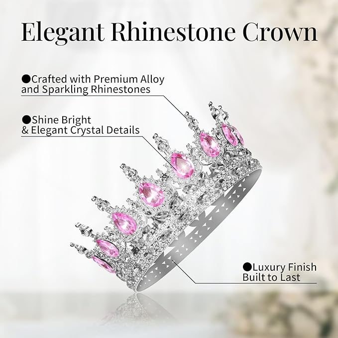 Onedor Silver Crown for Women Crystal Rhinestone Tiara Queen Headpiece for Wedding Prom Pageant Birthday Princess Theme Costume Party Hair Accessories and Cake Topper Decoration