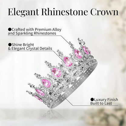 Onedor Silver Crown for Women Crystal Rhinestone Tiara Queen Headpiece for Wedding Prom Pageant Birthday Princess Theme Costume Party Hair Accessories and Cake Topper Decoration