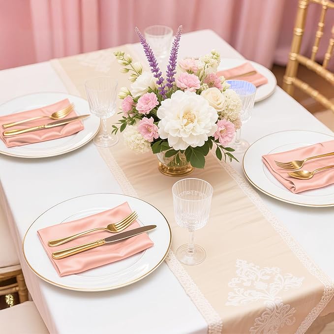 Bailarina 40 Pack Rose Gold Satin Napkins,17x17 Inches Wedding Napkins Square Soft Silky Table Napkins Bulk Decorative Elegant Cloth Napkin for Party Decoration, Banquet,Wedding,Graduation