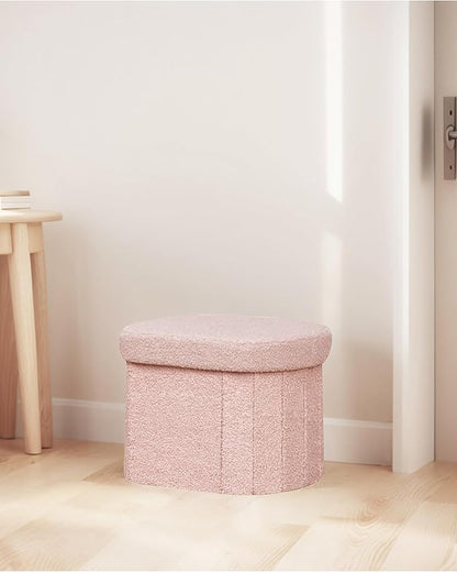 B FSOBEIIALEO Storage Ottoman for Dorm Room, Boucle Folding Storage Ottoman Foot Rest, 16.14 Inches Small Collapsible Ottoman Cube for Living Room Pink