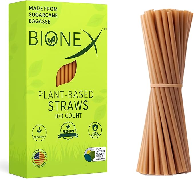 8-inch Sugarcane Straws, 200 Count Unwrapped Drinking Straws, Plastic straw and paper straws alternative, US-Manufactured (Pack of 2, 100 Count per Pack)