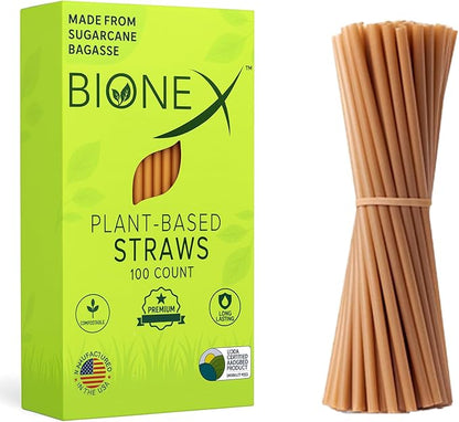 8-inch Sugarcane Straws, 200 Count Unwrapped Drinking Straws, Plastic straw and paper straws alternative, US-Manufactured (Pack of 2, 100 Count per Pack)