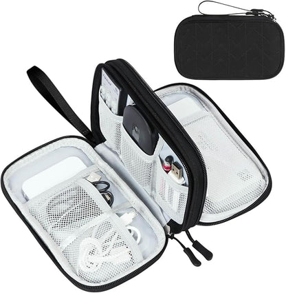 FYY Electronic Organizer, Travel Cable Organizer Bag Pouch Electronic Accessories Carry Case Portable Waterproof Double Layers All-in-One Storage Bag for Cable, Cord, Charger, Phone, Pattern Black (M)