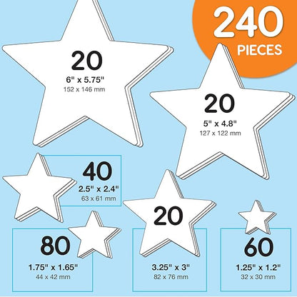 240 Pieces Star Cutouts, 2-Sided US Made Card Stock Punch Out White Stars for Bulletin Boards, Classroom Decor, Back to School DIY Craft Projects, Party Decoration, Hollywood Themed Events