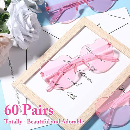 Flutesan 60 Pairs Heart Sunglasses Pink Heart Shaped Rimless Sunglasses Transparent Frameless Glasses Candy Color for Party Favor Cosplay