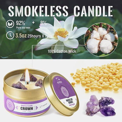 AOOVOO Chakra Candles with Healing Crystals - 7 Chakra Candle Set, Spiritual Gifts for Women, Aromatherapy Candle, Soy Candles for Women