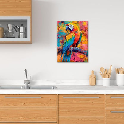 Parrot Wall Art, Graffiti Parrot Pictures Wall Decor, Colorful Birds Canvas Prints, Banksy Animal Painting, Framed Artwork for Bathroom Living Room Bedroom Office Dining Room 16"X12"