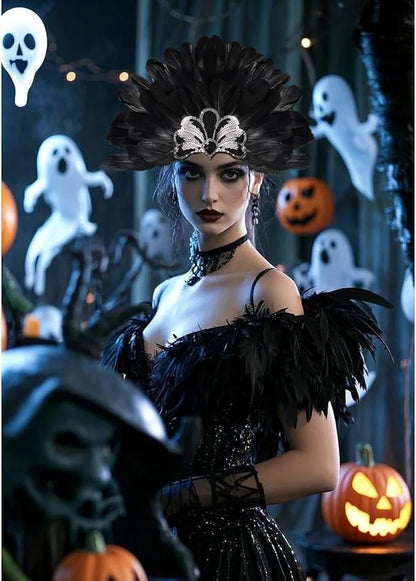Women's Carnival Feather Headpieces Sequin Headdress for Wedding Masquerade Party Cosplay Feather Headbands