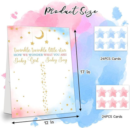 Gender Reveal Party Games, Twinkle Little Star Theme Baby Gender Reveal Voting Board Sign, 48 Boy Girl Voting Stickers, He or She, Baby Gender Reveal Party Decorations Games for Boy or Girl Shower