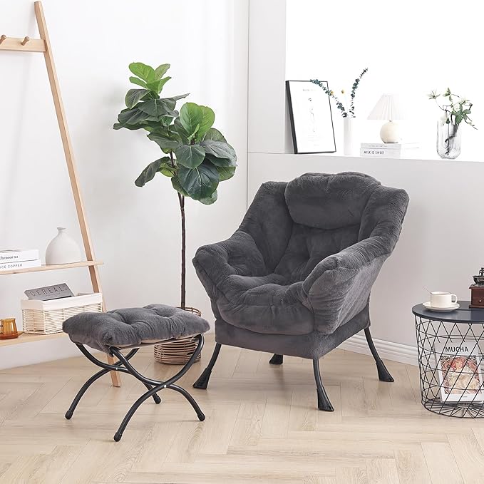 LITA Modern Accent Leisure Upholstered Sofa Chair, Lounge Reading Chair with Armrests and a Side Pocket for Living Room, Bedroom & Small Space, Plush Navy