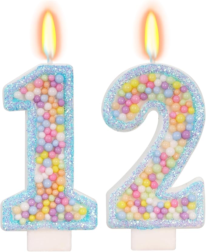 Blue Birthday Candles - Number 12 Candle, Colorful Macaron Candles, 12 Birthday Decorations for Girls Boys, Cake Decorations, Theme Party Supplies (Blue)