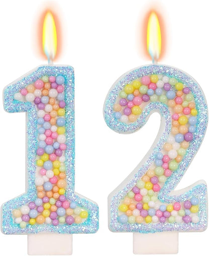 Blue Birthday Candles - Number 12 Candle, Colorful Macaron Candles, 12 Birthday Decorations for Girls Boys, Cake Decorations, Theme Party Supplies (Blue)