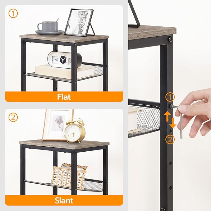 HOOBRO Tall Side Table, 3-Tier Telephone End Table with Adjustable Mesh Shelves, Small Entryway Table with Storage, Small Nightstand for Living Room, Bedroom, Hallway, Office, Greige BG01DH01G1