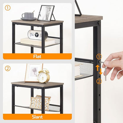 HOOBRO Tall Side Table, 3-Tier Telephone End Table with Adjustable Mesh Shelves, Small Entryway Table with Storage, Small Nightstand for Living Room, Bedroom, Hallway, Office, Greige BG01DH01G1