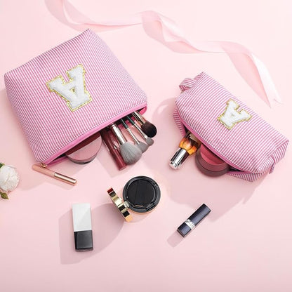 YOOLIFE Birthday Gifts for Girls - Personalized Initial Cute Pink Cosmetic Makeup Bag Pouch Make Up Bags Travel Toiletry Bag for Her Mom Girlfriend Wife Teacher 18th Birthday Gifts for Girls H