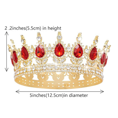Queen Crown Rhinestone Wedding Crowns and Tiaras for Women Costume Party Hair Accessories Princess Birthday Crown Crystal Bridal Crown (Gold & Red Crown)