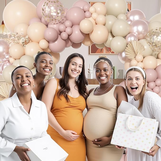Ouddy Party Boho Dusty Pink Balloons Garland Arch Kit, Different Sizes 18 12 10 5 Inch Pastel Pink Sand White Pearl Latex Confetti Balloon for Baby Bridal Shower Birthday Women Girls Party Decorations