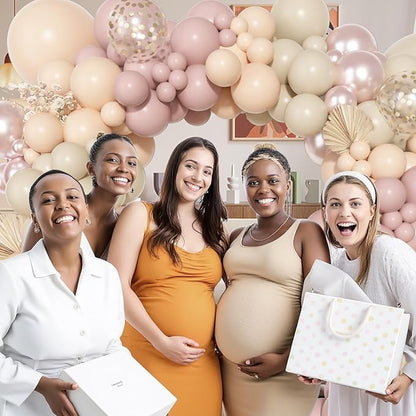 Ouddy Party Boho Dusty Pink Balloons Garland Arch Kit, Different Sizes 18 12 10 5 Inch Pastel Pink Sand White Pearl Latex Confetti Balloon for Baby Bridal Shower Birthday Women Girls Party Decorations