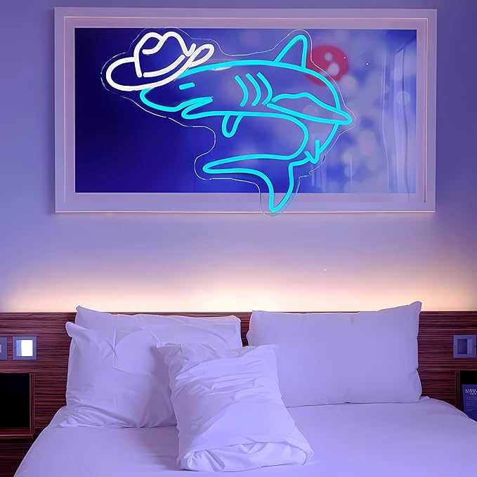 Cowboy Shark Neon Sign for Wall Decor Cowboy Kit Led Neon Light for Bar Wedding Birthday Home Party ，Art Decor Gifts for Boys Game Room,Powered by USB