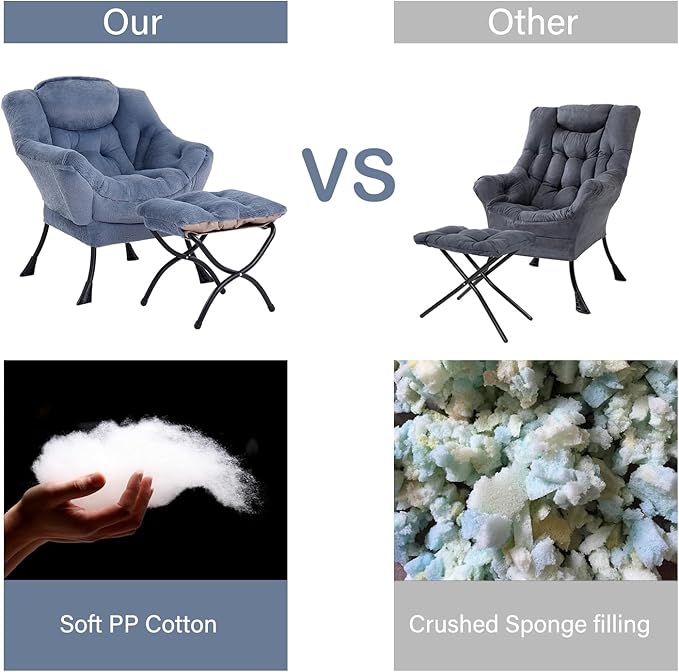 LITA Modern Accent Leisure Upholstered Sofa Chair with Ottoman, Plush Light Blue, 43 x 80 x 95 cm, Cotton, Standard Sofa, Living Room Chair