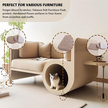 Yelanon Felt Furniture Pads -60 Pcs Premium Felt Pads for Chair Legs Furniture, Floor Protectors for Hardwood Floors, Beige
