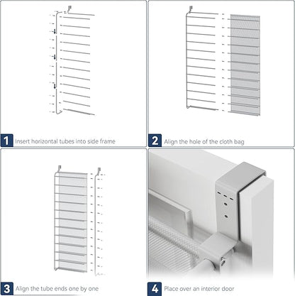 Whitmor 36 Pair Over The Door Shoe Organizer, 12 Tier Hanging Shoe Organizer, Heavy Duty Metal & Mesh Shoe Holder, Hanging Shoe Rack for Closet Organizer & Storage, 69"L x 21.7"W x 7.5"H, Grey