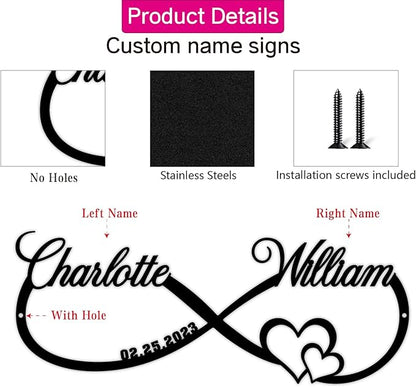 Personalized Couples Name Metal Sign,Custom Couples Name and Date Wall Decor,Passionate Heart Wall Art Sign for her him,Home,Wedding,Anniversary,Valentines Day Gift
