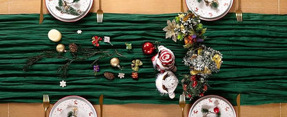 Emerald Green Cheesecloth Table Runner Christmas Green Table Runner Boho Gauze 120 Inches Cheese Cloth Table Decor for Xmas Holiday Season Parties Wedding Bridal Baby Shower Tea Party