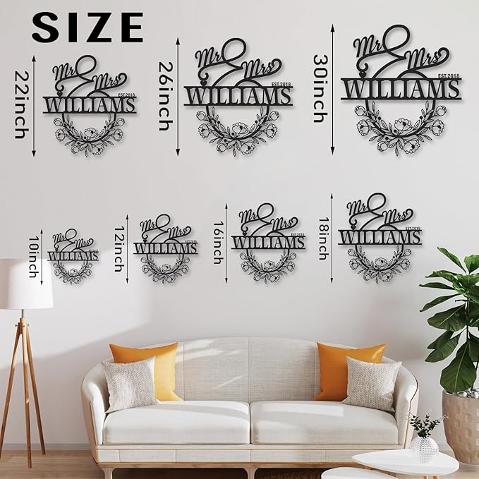 Personalized Anniversary Wedding Gifts for Couples, Custom Metal Sign with Couples Name and Date, Family Name Sign, Metal Art Wall Decor, Home Decor, Engagement Bridal Shower Gifts Color06